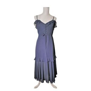 Betsy & Adam tiered chiffon navy blue button front sleeveless strap dress size 6
